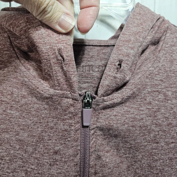 Quince FlowKnit Front Zip Hoodie Stretch Heathered Burgundy Jacket Size Medium. - Picture 11 of 12
